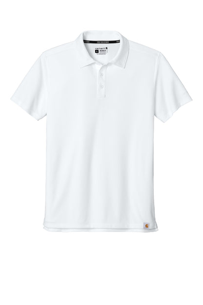 Front View of White Carhartt Force Sun Defender Polo CT106899 plain