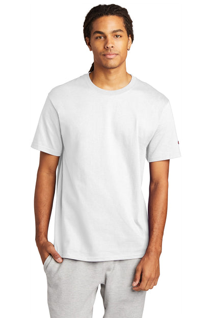 Front View of White Champion Heritage 6-Oz. Jersey Tee T425 plain