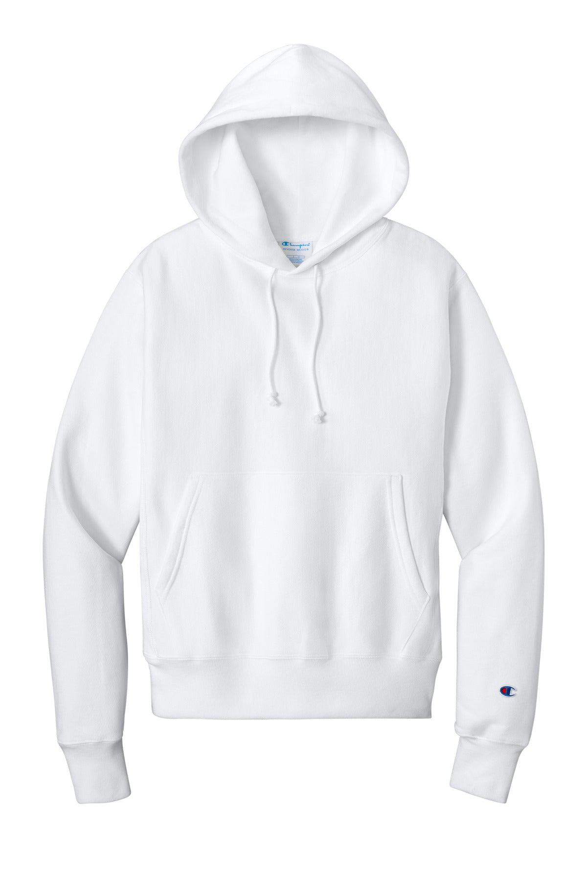 Front View of White Champion Reverse Weave Hooded Sweatshirt S101 plain