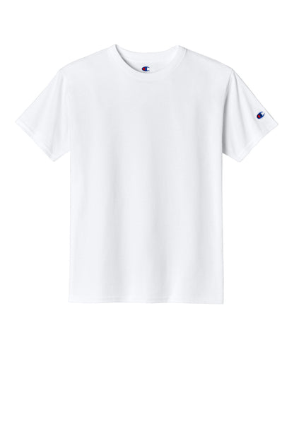 Front View of White Champion Youth Jersey Short Sleeve Tee CH1081 plain