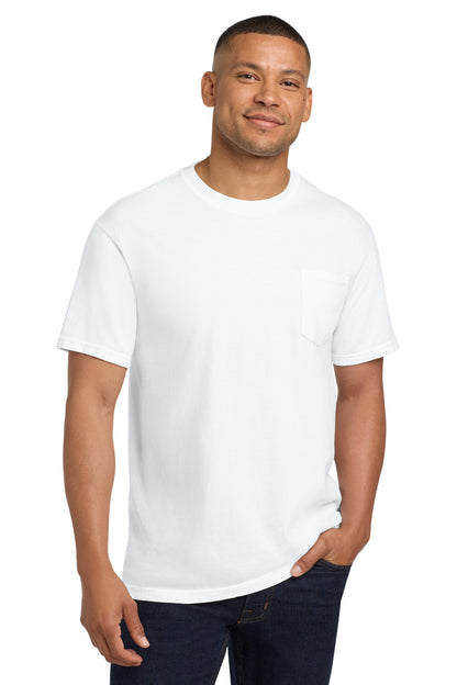 Front View of White COMFORT COLORS Heavyweight Ring Spun Pocket Tee. 6030 plain