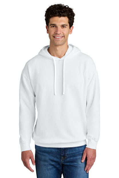 Front View of White Comfort Colors Lightweight Hooded Sweatshirt 1467 plain
