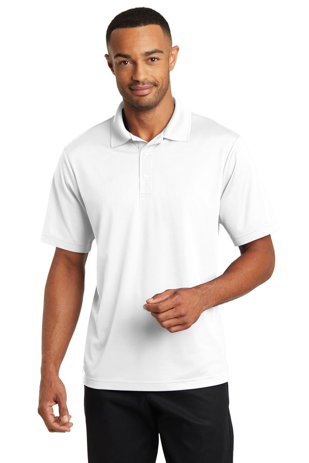 Front View of White CornerStone Micropique Gripper Polo. CS421 plain