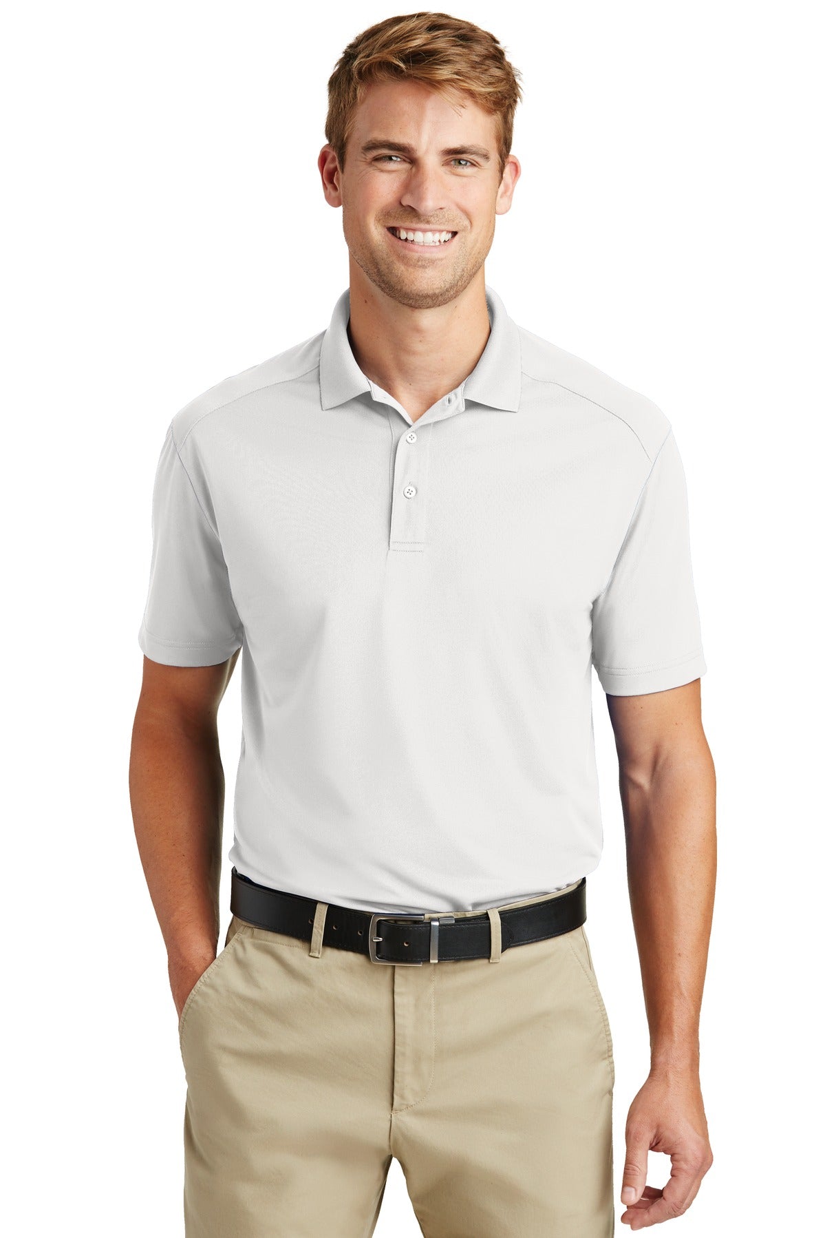 Front View of White CornerStone Select Lightweight Snag-Proof Polo. CS418 plain