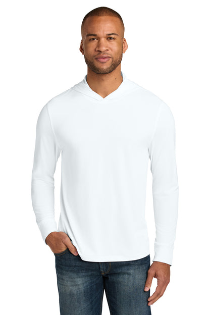 Front View of White CornerStone Workwear Pro Long Sleeve Hooded Tee CS440LSH plain