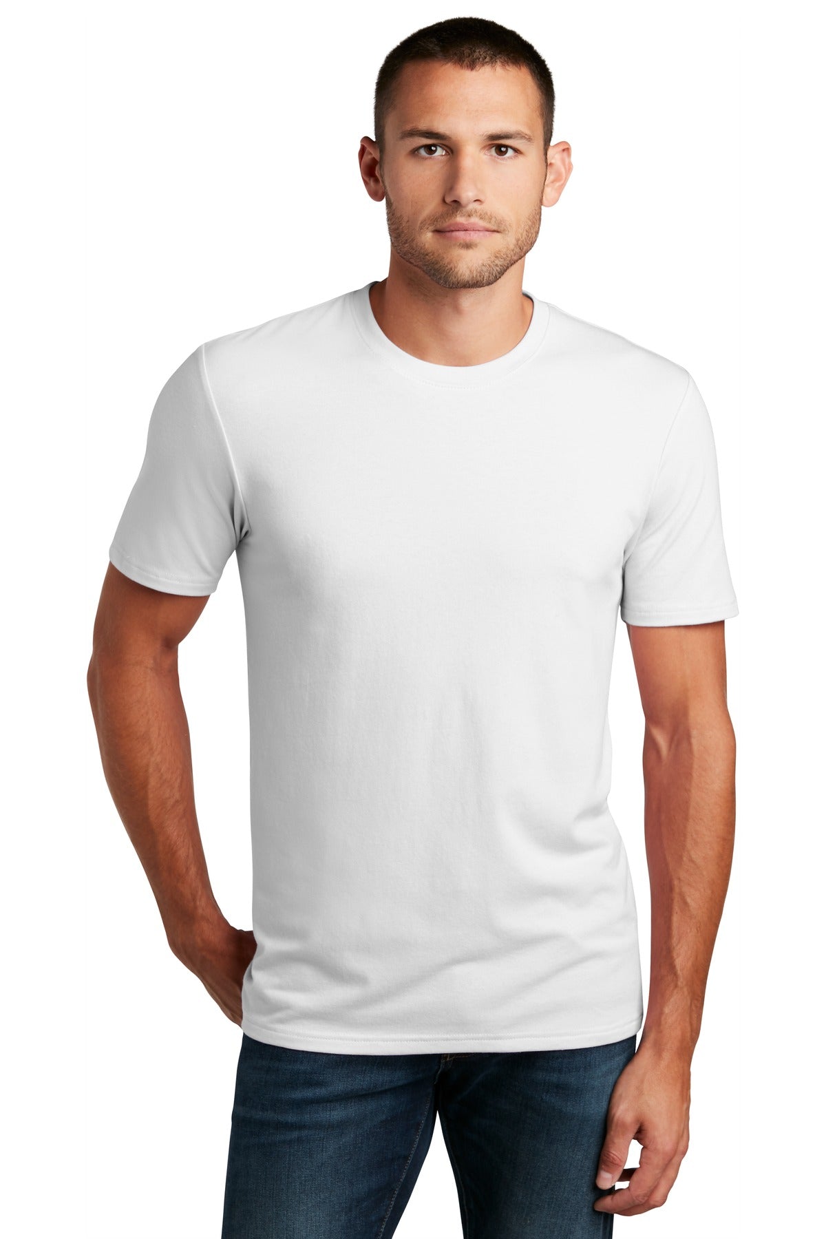 Front View of White District Flex Tee DT7500 plain