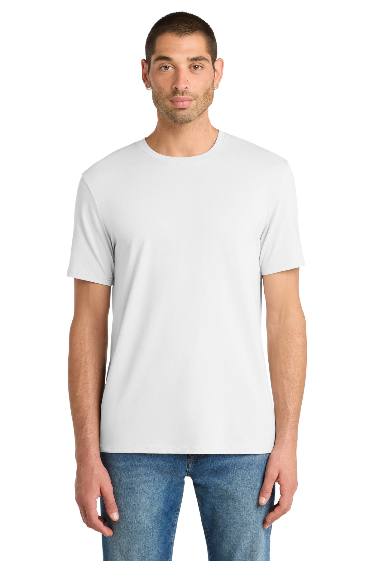 Front View of White District Flex Tee DT7500 plain