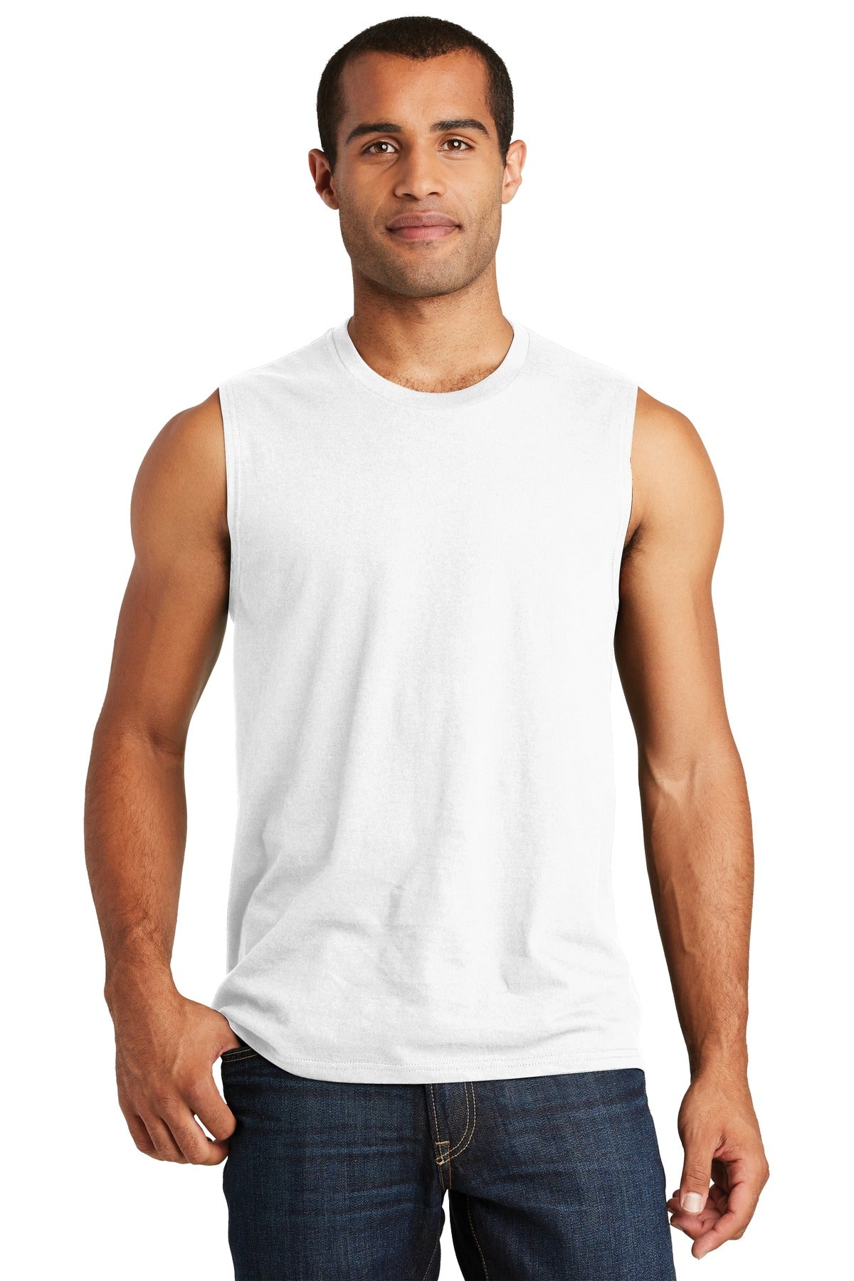 Front View of White District V.I.T Muscle Tank DT6300 plain
