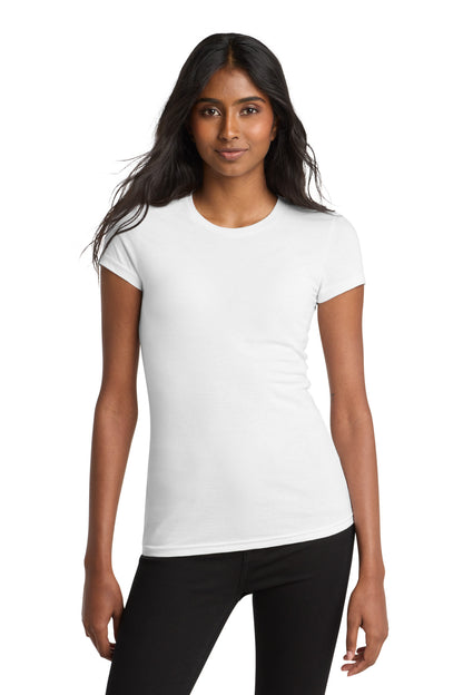 Front View of White District Women's Fitted Very Important Tee . DT6001 plain