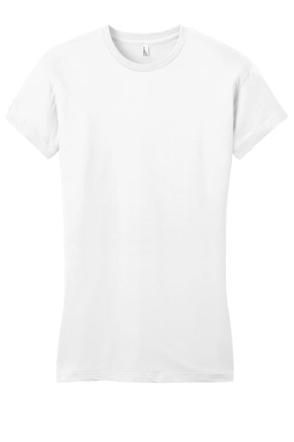 Front View of White District Women's Fitted Very Important Tee . DT6001 plain