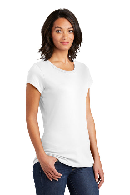 Front View of White District Women's Fitted Very Important Tee . DT6001 plain