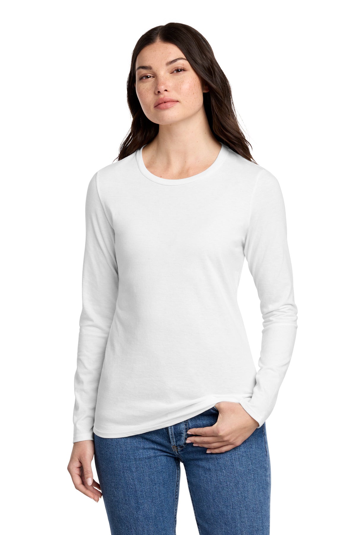 Front View of White District Women's Perfect Blend CVC Long Sleeve Tee DT110 plain