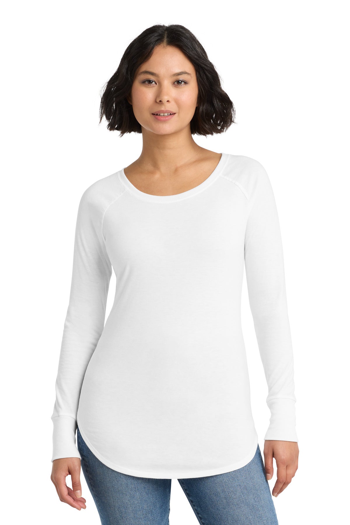 Front View of White District Women's Perfect Tri Long Sleeve Tunic Tee. DT132L plain