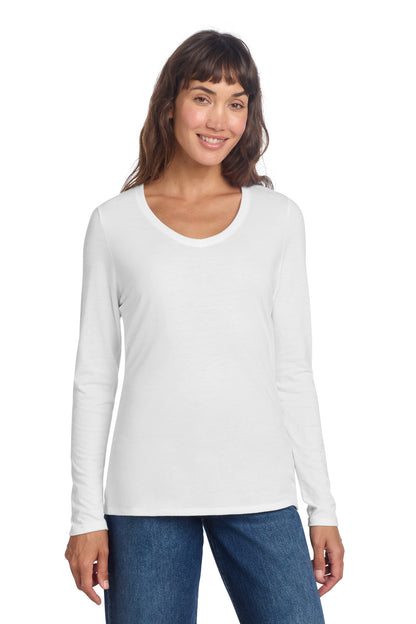 Front View of White District Women's Perfect Tri Long Sleeve V-Neck Tee DT135 plain