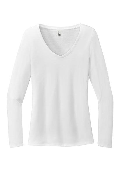 Front View of White District Women's Perfect Tri Long Sleeve V-Neck Tee DT135 plain