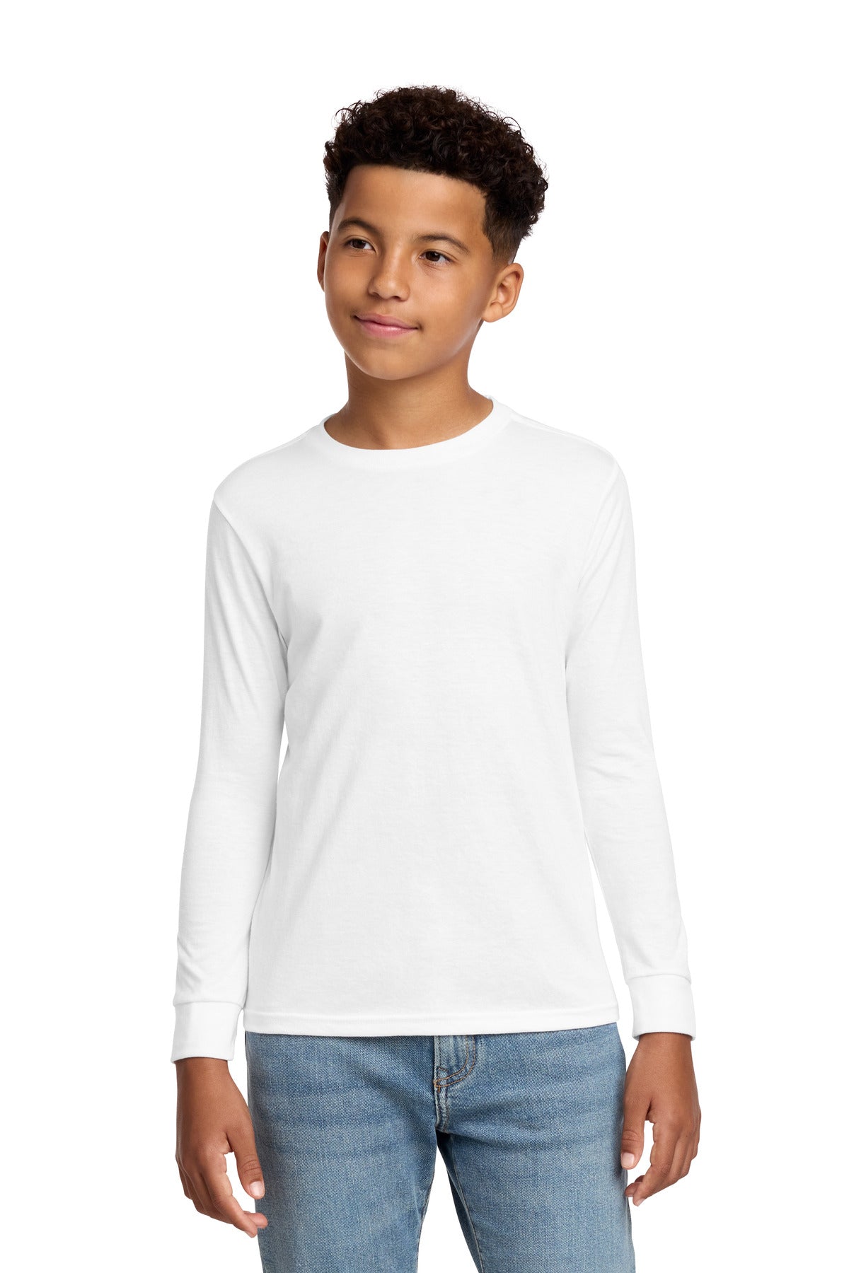 Front View of White District Youth Perfect Tri Long Sleeve Tee DT132Y plain
