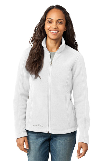 Front View of White Eddie Bauer - Women's Full-Zip Fleece Jacket. EB201 plain