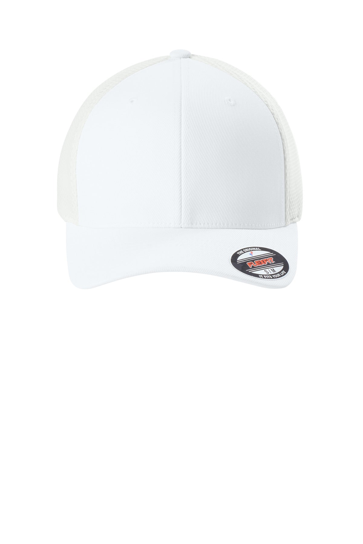 Front View of White Flexfit Ultrafiber Airmesh Cap FF6533 plain