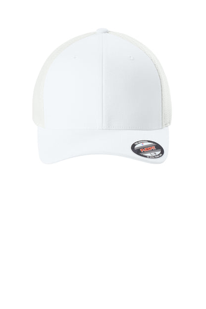 Front View of White Flexfit Ultrafiber Airmesh Cap FF6533 plain