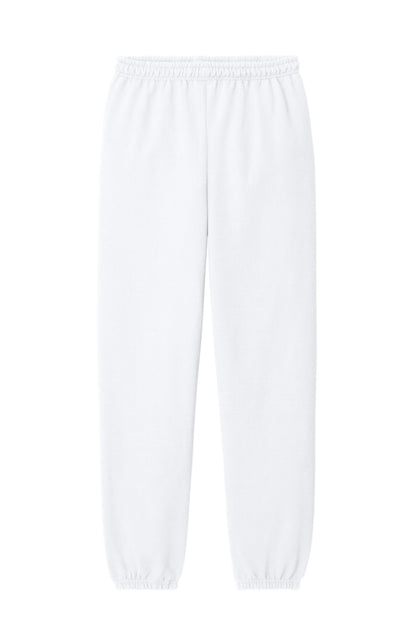 Front View of White Gildan Heavy Blend Sweatpant. 18200 plain