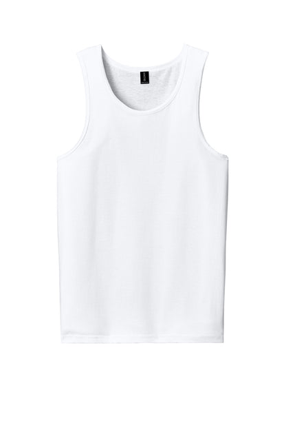 Front View of White Gildan Heavy Cotton Tank Top. G5200 plain