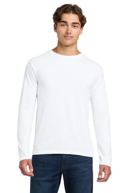 Front View of White Gildan Softstyle Long Sleeve T-Shirt. 64400 plain