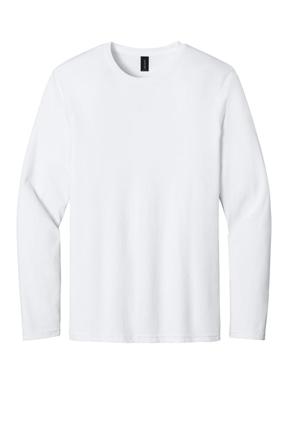 Front View of White Gildan Softstyle Long Sleeve T-Shirt. 64400 plain