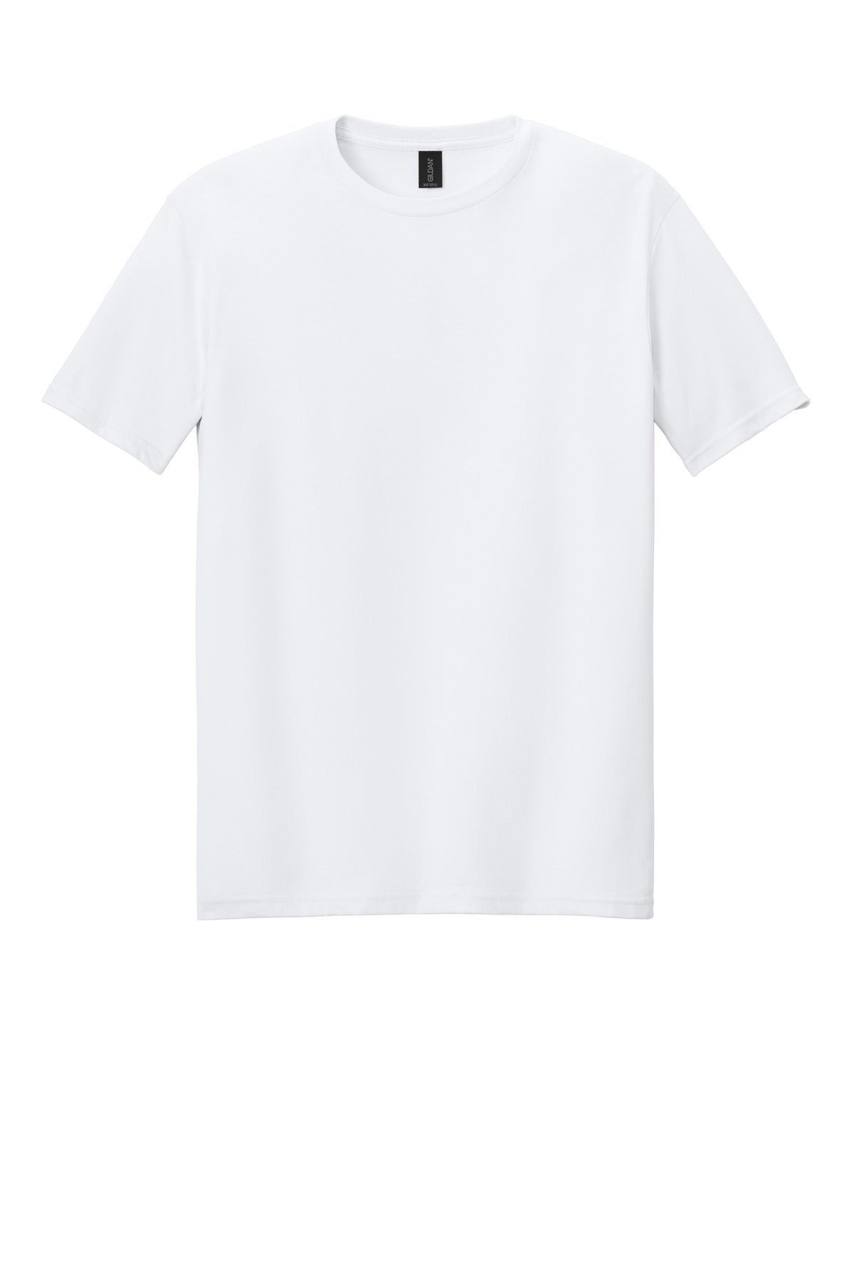 Front View of White Gildan Softstyle T-Shirt. 64000 plain