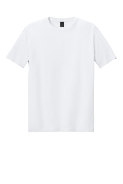 Front View of White Gildan Softstyle T-Shirt. 64000 plain