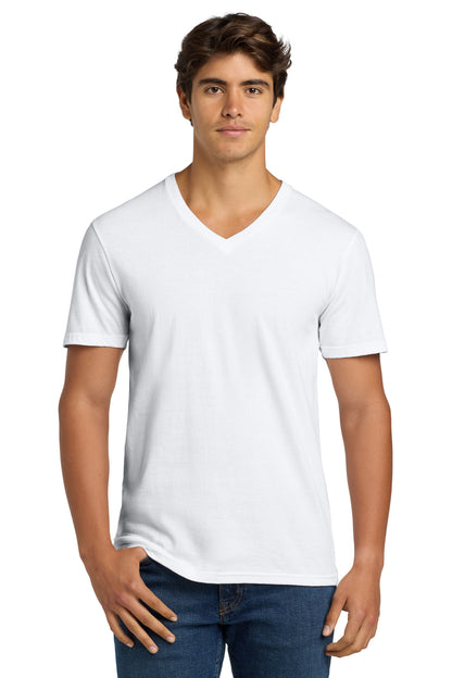 Front View of White Gildan Softstyle V-Neck T-Shirt. 64V00 plain