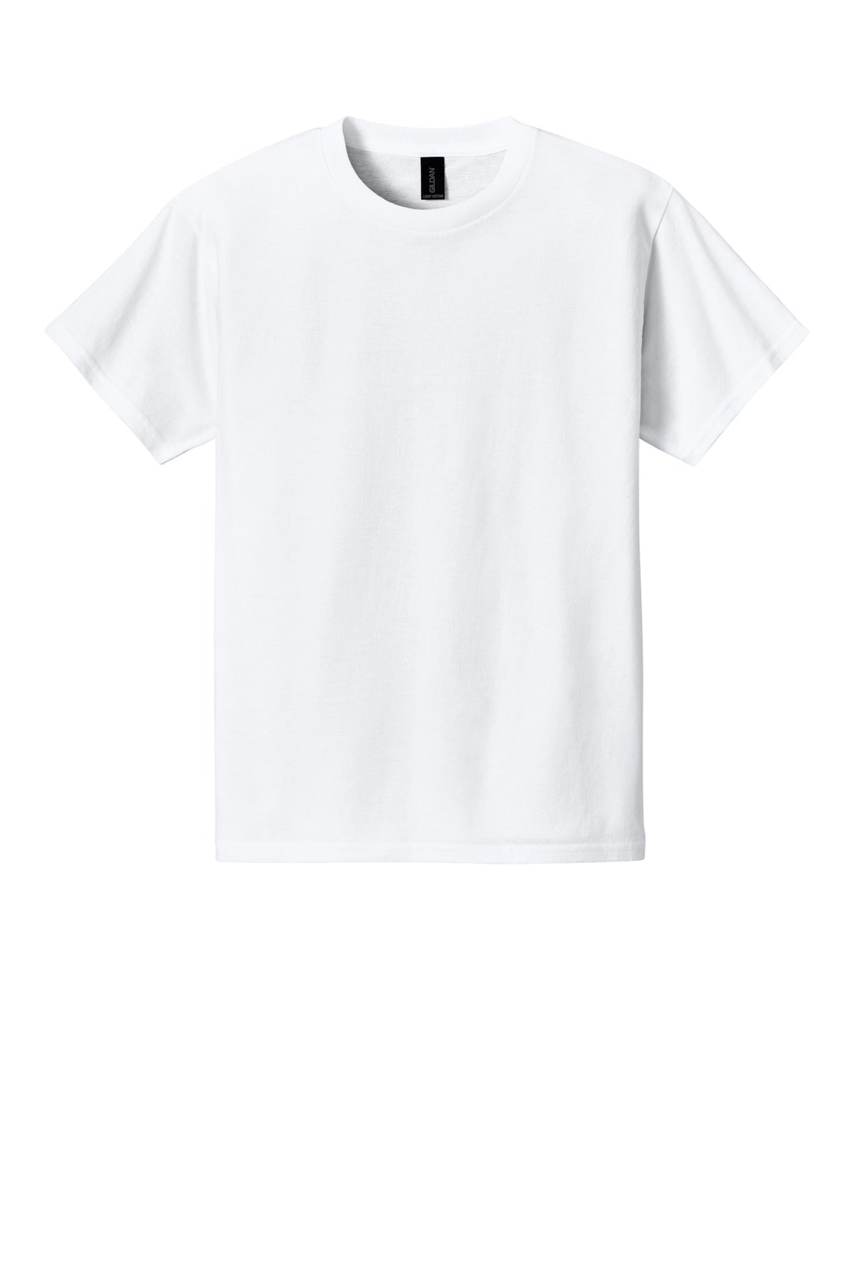 Front View of White Gildan Youth Light Cotton Tee 3000B plain