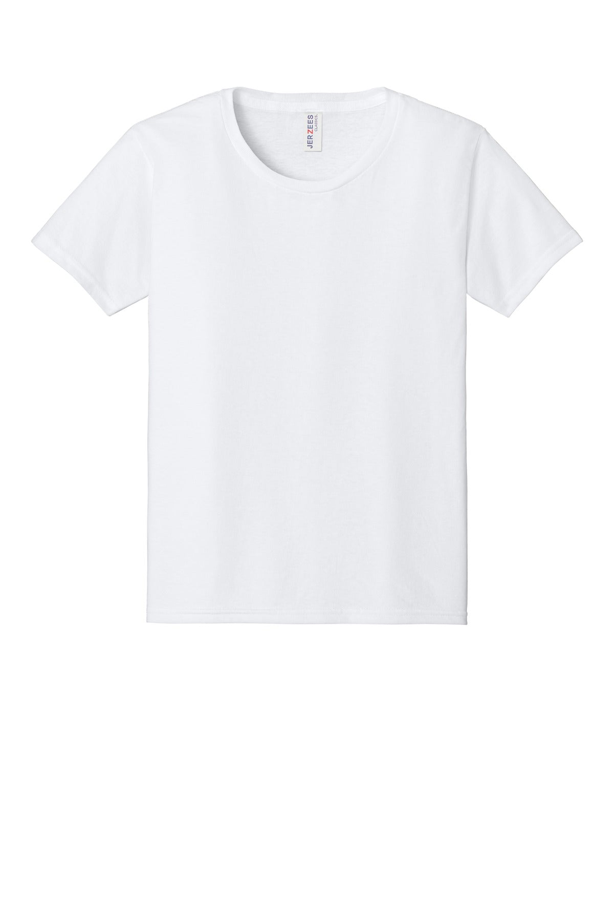 Front View of White Jerzees Classics Youth Cotton T-Shirt 363Y plain