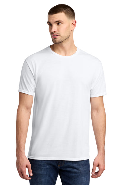 Front View of White Jerzees Dri-Power 100% Polyester T-Shirt. 21M plain