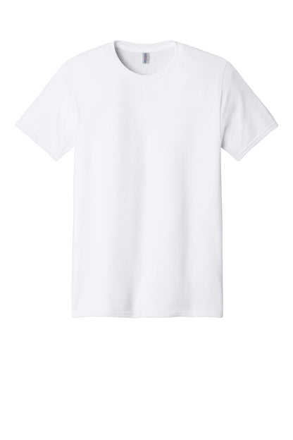 Front View of White Jerzees Dri-Power 100% Polyester T-Shirt. 21M plain
