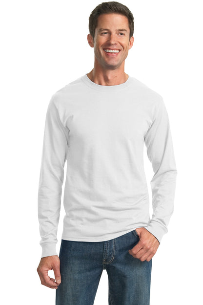Front View of White Jerzees - Dri-Power 50/50 Cotton/Poly Long Sleeve T-Shirt. 29LS plain