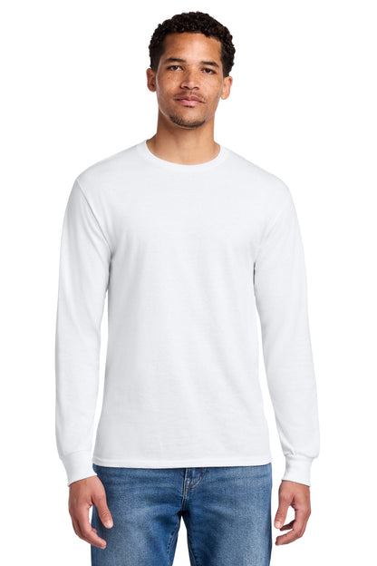 Front View of White Jerzees - Dri-Power 50/50 Cotton/Poly Long Sleeve T-Shirt. 29LS plain