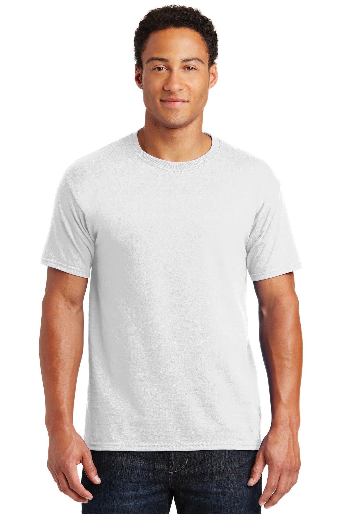Front View of White Jerzees - Dri-Power 50/50 Cotton/Poly T-Shirt. 29M plain