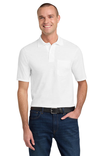Front View of White Jerzees Dri-Power Pocket Sport Shirt. 436MP plain
