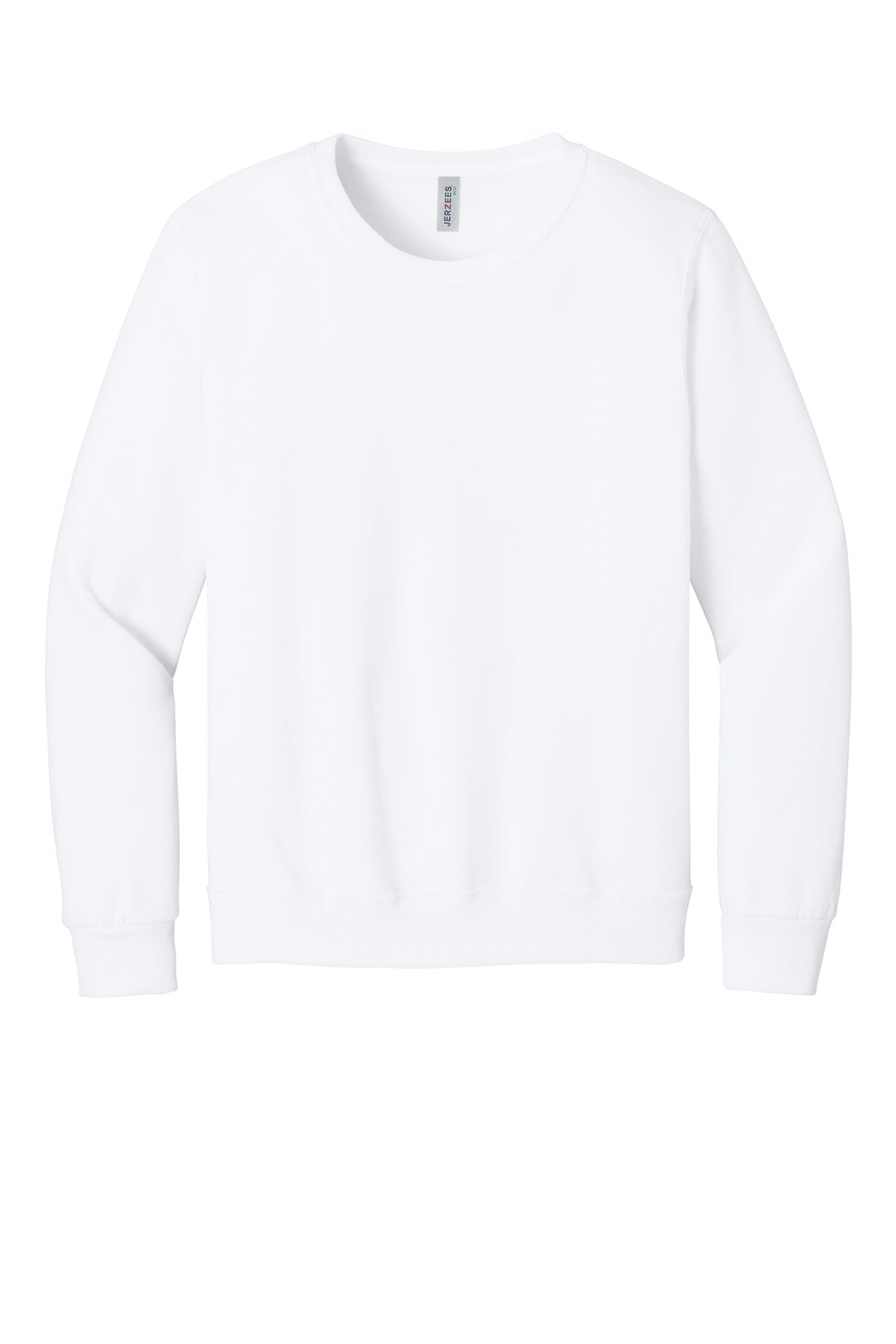 Front View of White Jerzees Eco Premium Blend Crewneck Sweatshirt 701M plain