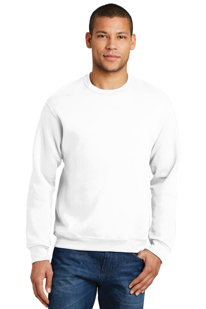 Front View of White Jerzees - NuBlend Crewneck Sweatshirt. 562M plain
