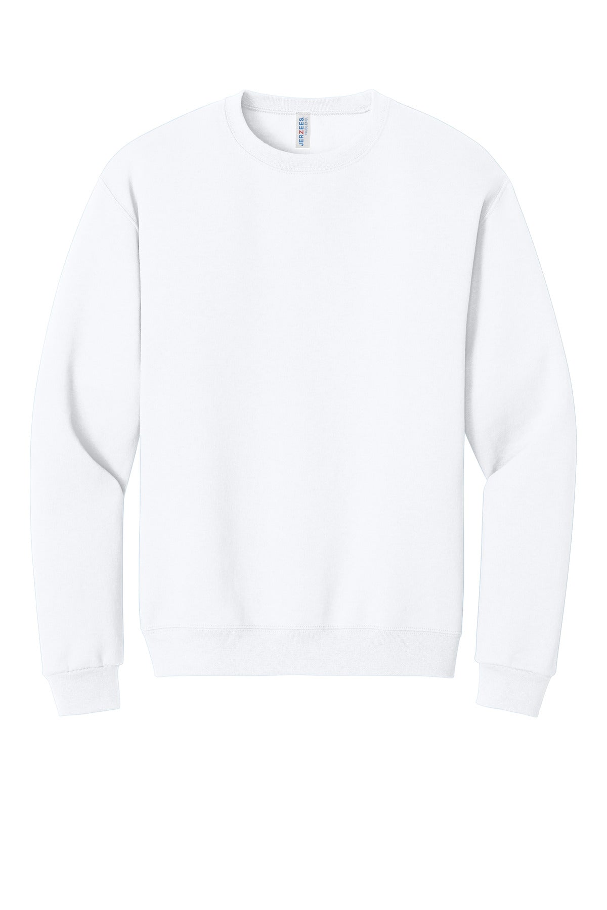 Front View of White Jerzees - NuBlend Crewneck Sweatshirt. 562M plain