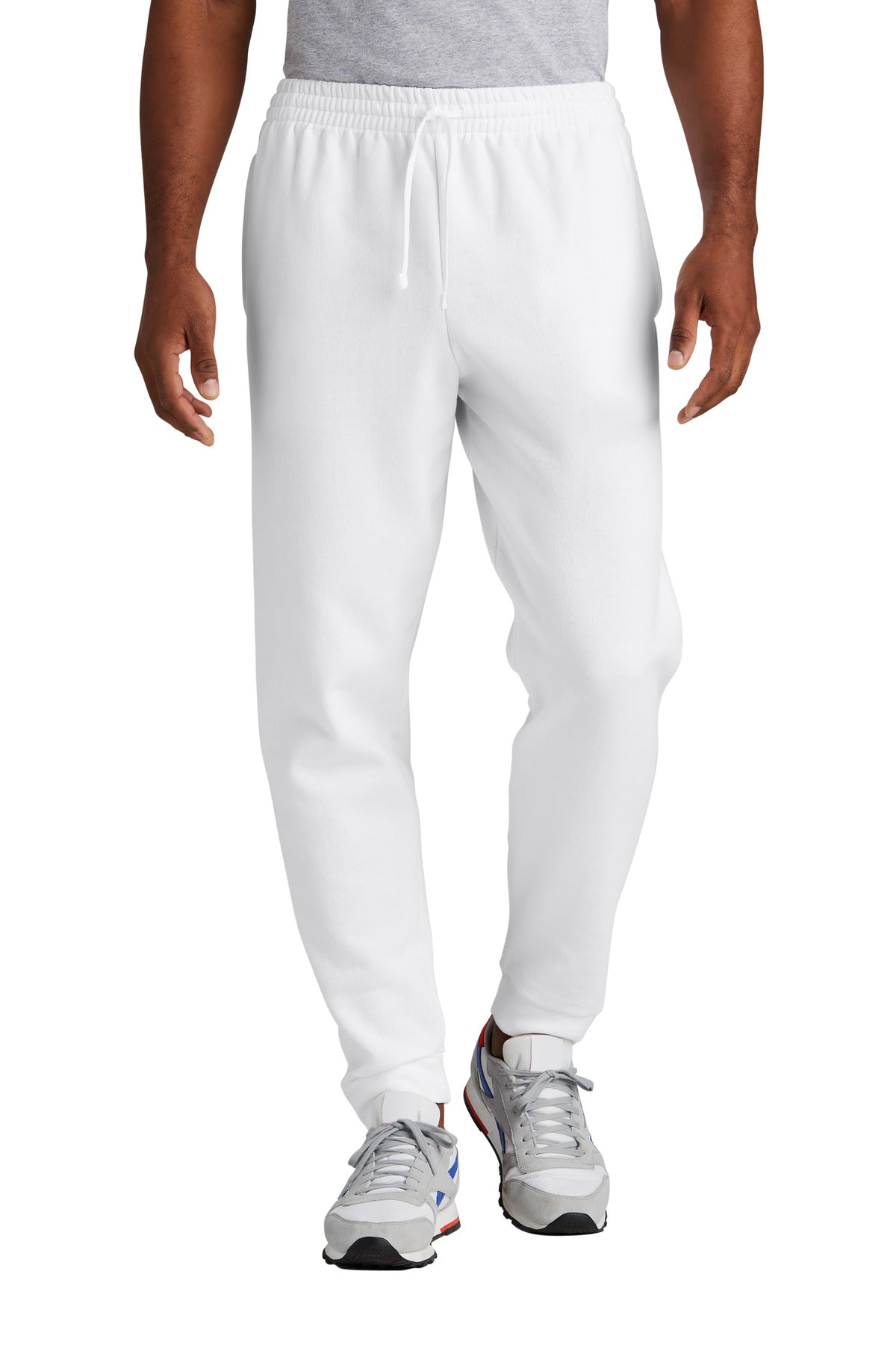 Front View of White Jerzees NuBlend Fleece Jogger 975MP plain