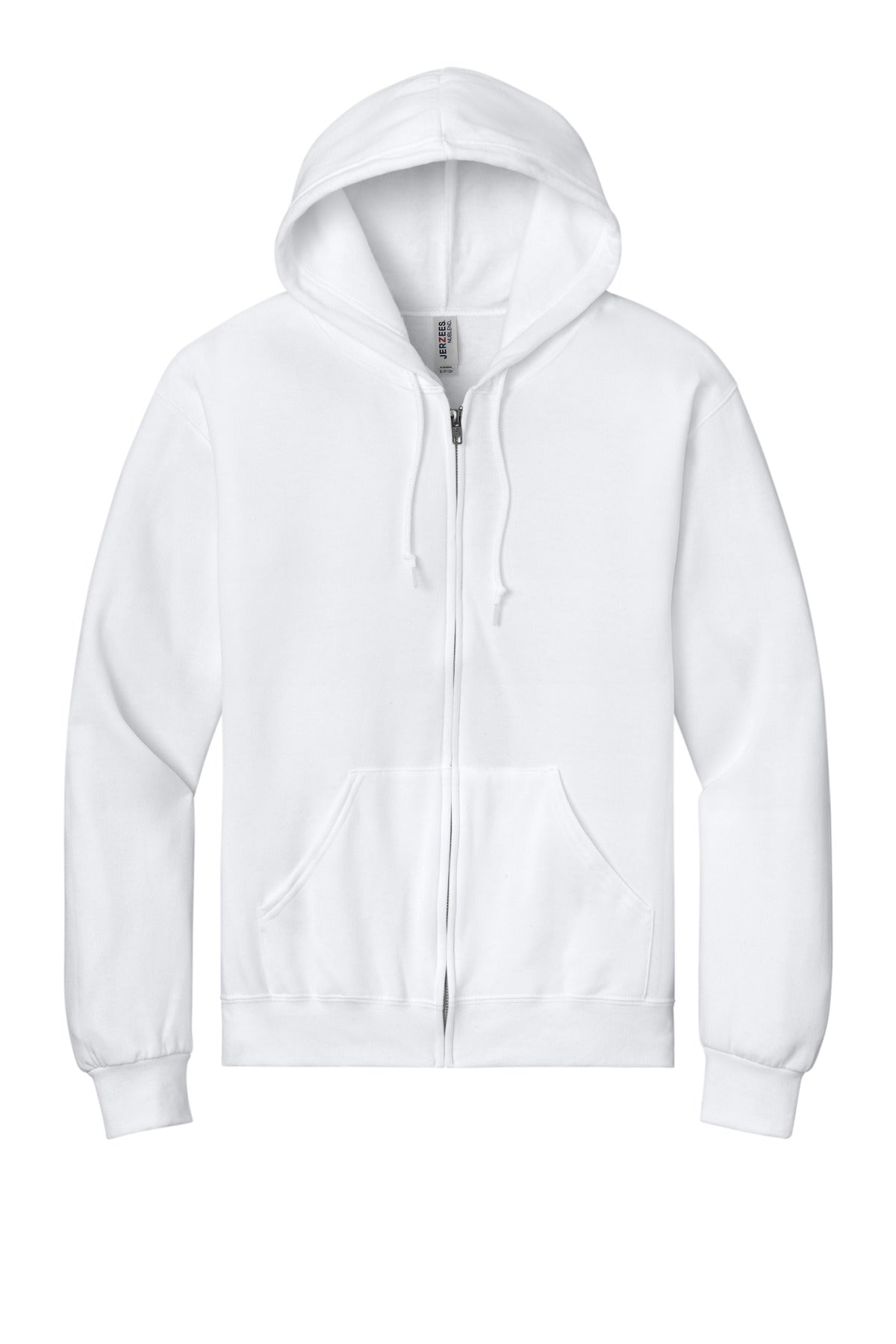 Front View of White Jerzees - NuBlend Full-Zip Hooded Sweatshirt. 993M plain