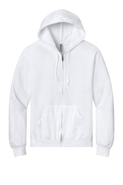 Front View of White Jerzees - NuBlend Full-Zip Hooded Sweatshirt. 993M plain