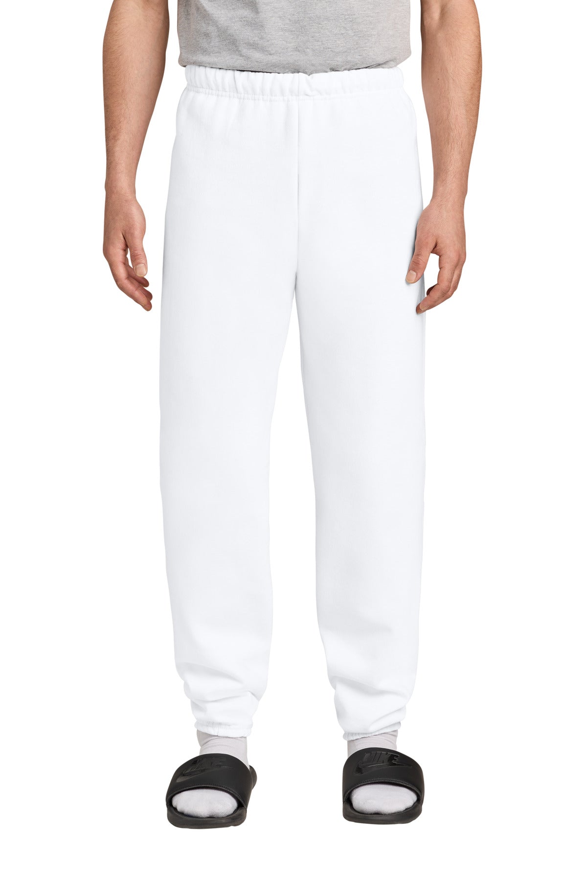 Front View of White Jerzees - NuBlend Sweatpant. 973M plain
