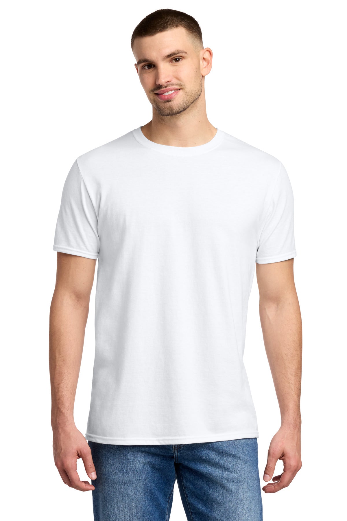 Front View of White Jerzees Premium Blend Ring Spun T-Shirt 560M plain