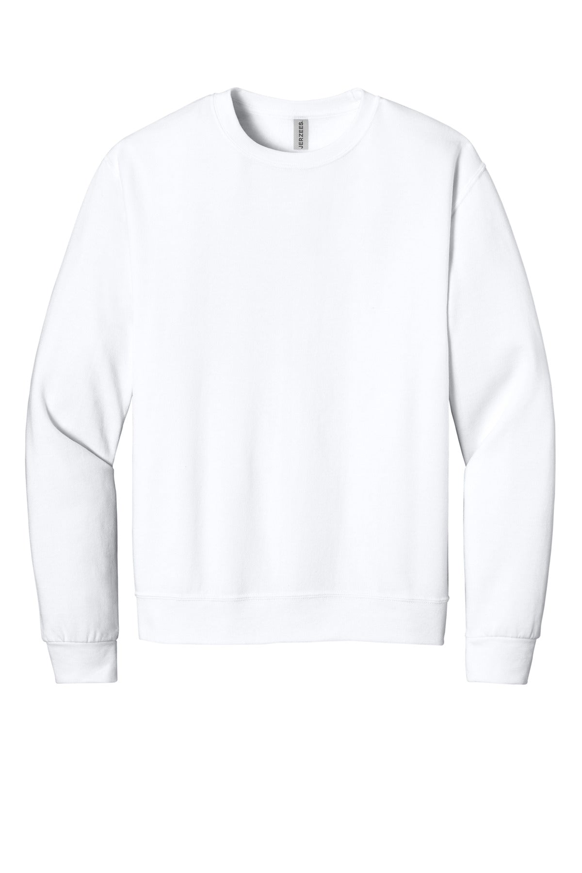 Front View of White Jerzees Ultimate Unisex CVC Ring Spun Crewneck Sweatshirt IC48M plain
