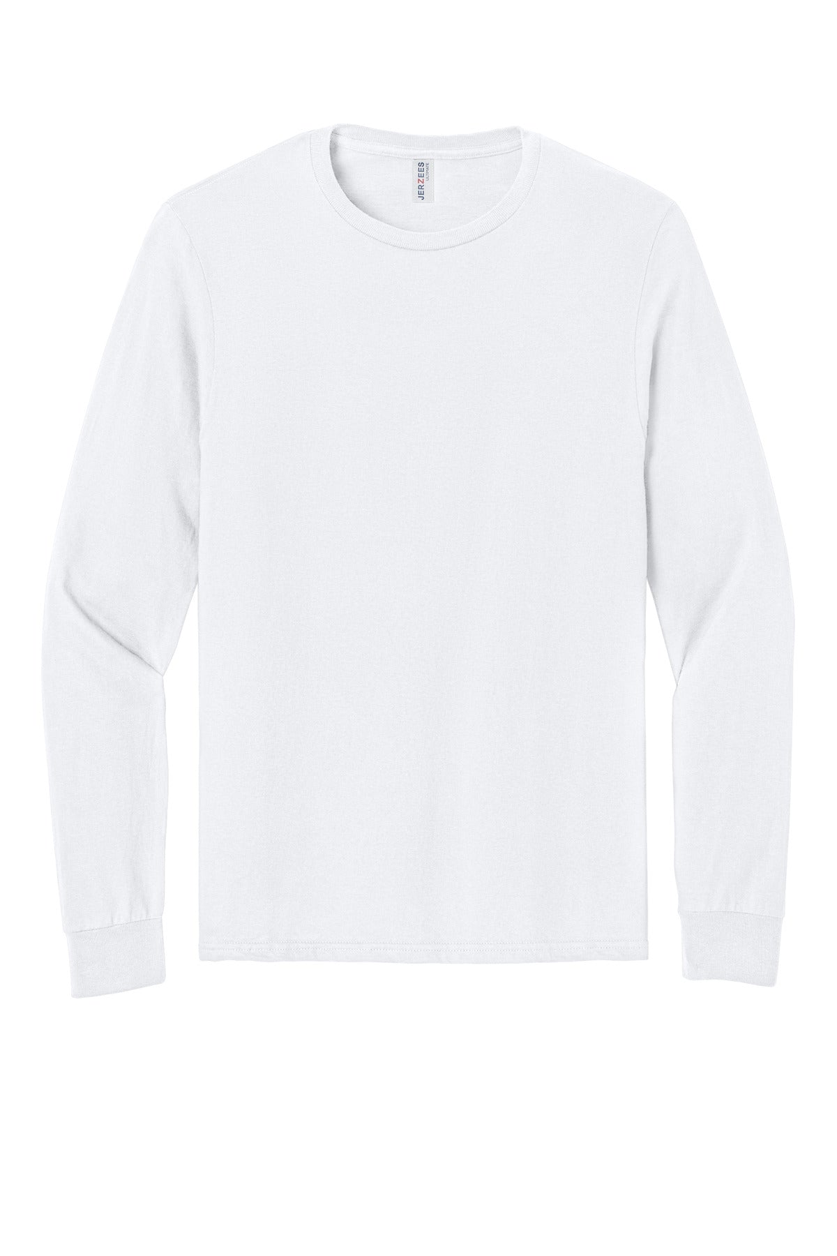 Front View of White Jerzees Ultimate Unisex Ring Spun Long Sleeve T-Shirt IC46L plain