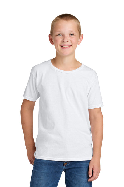 Front View of White Jerzees Ultimate Youth Ring Spun T-Shirt IC46B plain
