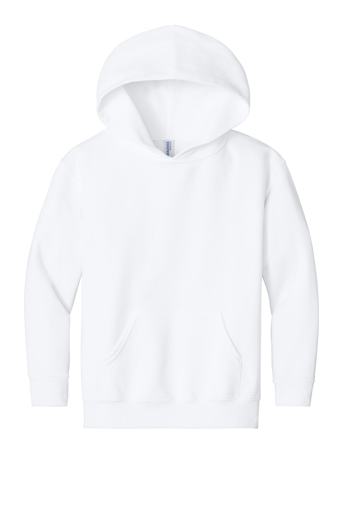 Front View of White Jerzees - Youth NuBlend Pullover Hooded Sweatshirt. 996Y plain